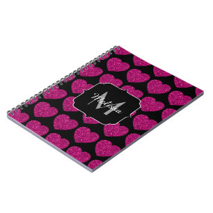 Shock rosa faux sparkles mönster Monogram Anteckningsbok