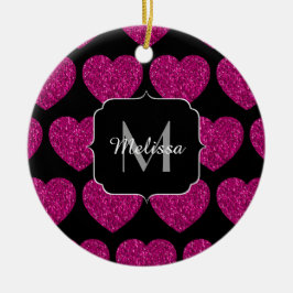 Shock rosa faux sparkles mönster Monogram Julgransprydnad Keramik