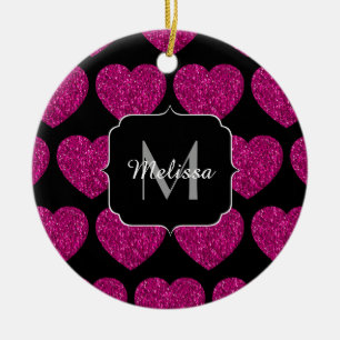 Shock rosa faux sparkles mönster Monogram Julgransprydnad Keramik
