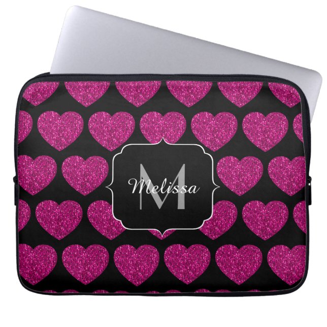 Shock rosa faux sparkles mönster Monogram Laptop Fodral (Framsidan)