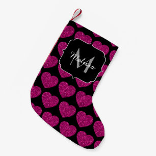 Shock rosa faux sparkles mönster Monogram Liten Julstrumpa