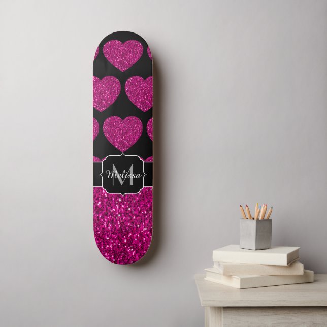 Shock rosa faux sparkles mönster Monogram Mini Skateboard Bräda 18,5 Cm (Väggkonst)