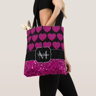 Shock rosa faux sparkles mönster Monogram Tygkasse