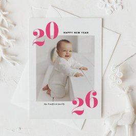 Shock rosa fet typografi 2025 - nyårfoto helgkort