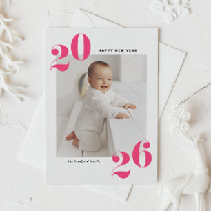 Shock rosa fet typografi 2025 - nyårfoto helgkort