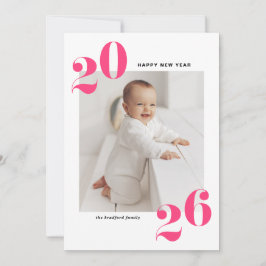 Shock rosa fet typografi 2025 - nyårfoto julkort