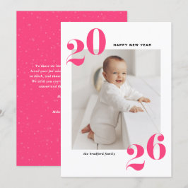 Shock rosa fet typografi 2025 - nyårfoto julkort