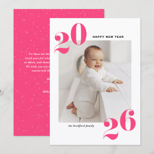 Shock rosa fet typografi 2025 - nyårfoto julkort