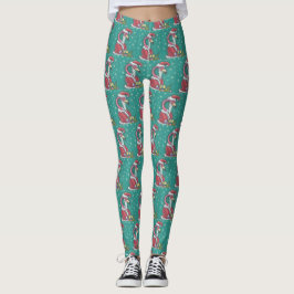 SHOCK ROSA FLAMINGO JULTOMTEN CHRISTMAS LEGGINGS
