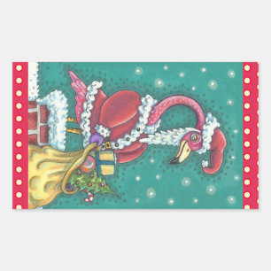 SHOCK ROSA FLAMINGO JULTOMTEN, CHRISTMAS STICKER REKTANGULÄRT KLISTERMÄRKE