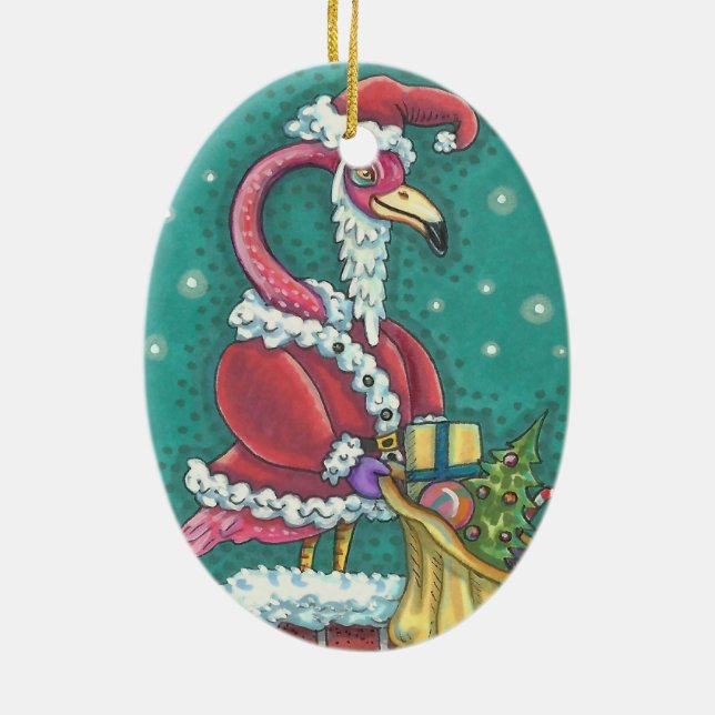 SHOCK ROSA FLAMINGO SANTA, CHRISTMAS ORNAMENT Oval (Baksidan)