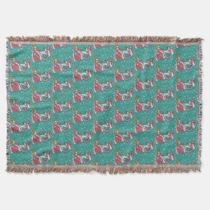 SHOCK ROSA FLAMINGO SANTA, CHRISTMAS THROW BLANKET FILT