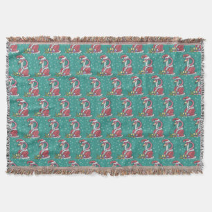 SHOCK ROSA FLAMINGO SANTA, CHRISTMAS THROW BLANKET FILT