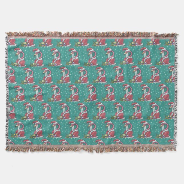 SHOCK ROSA FLAMINGO SANTA, CHRISTMAS THROW BLANKET FILT (Framsidan)