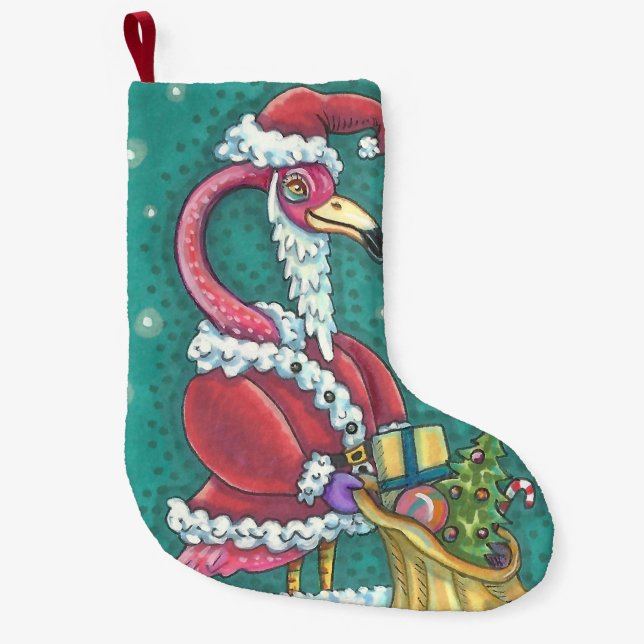 SHOCK ROSA FLAMINGO SANTA ULL CHRISTMAS STOCKING LITEN JULSTRUMPA (Framsidan)