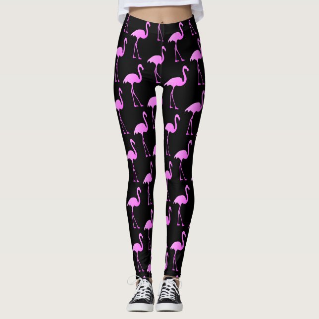 Shock rosa flamingo, yogga och träning av fågelavt leggings (Framsida)