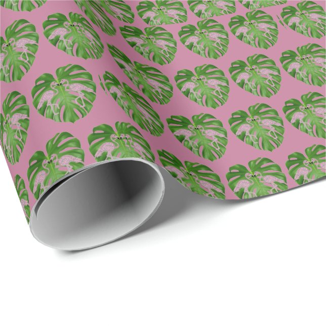 Shock rosa Flamingos Flamingo Monstera Presentpapper (Rullad Hörn)