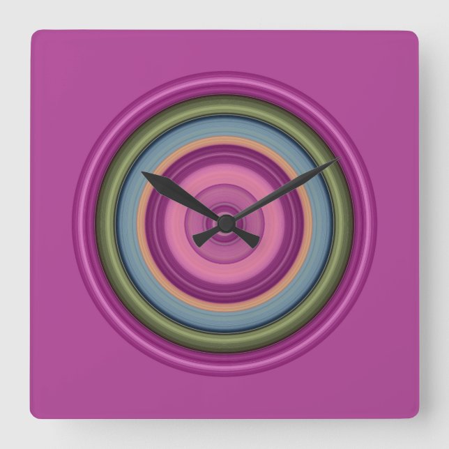 Shock rosa flerfärgat cirkelformat Mönster Fyrkantig Klocka (Framsida)