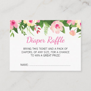 Shock rosa Flowers Baby Shower Diaper Raffle Bilje Visitkort
