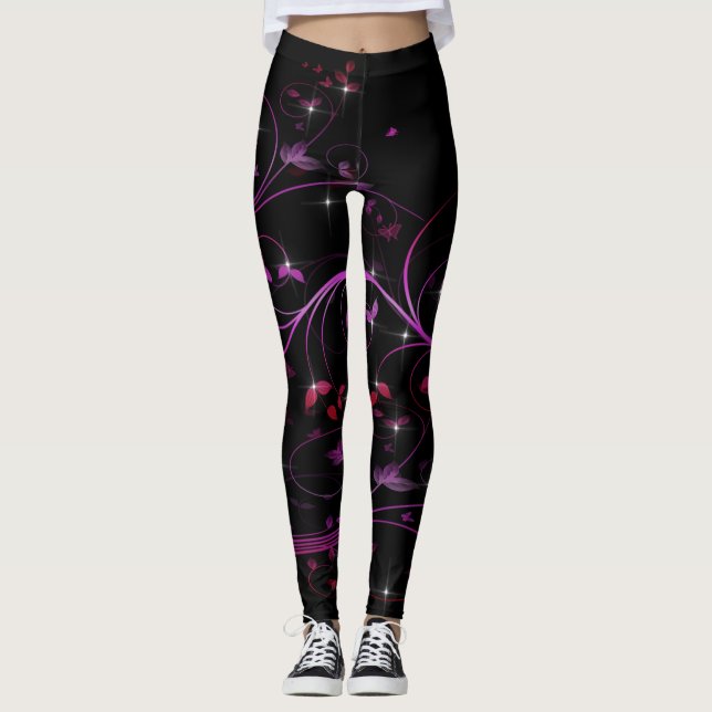 Shock rosa Flowers Leggings (Framsida)