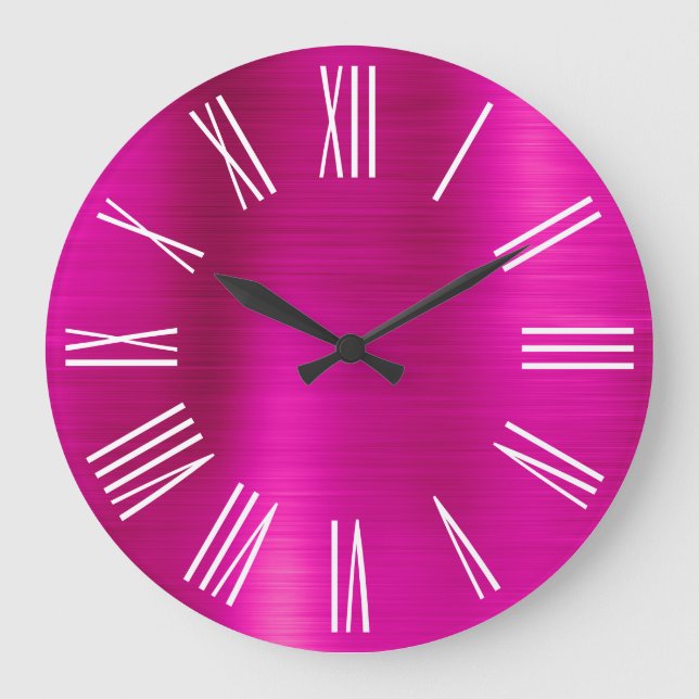 shock rosa Foil White Roman Numerals Stor Klocka (Framsida)