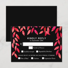 Shock rosa Foliage on Black Bröllop OSA Kort