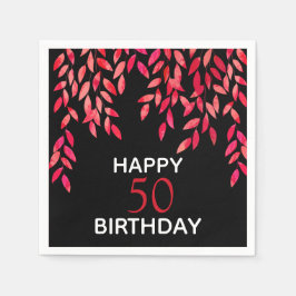 Shock rosa Foliage on Black Födelsedagsfest Pappersservett