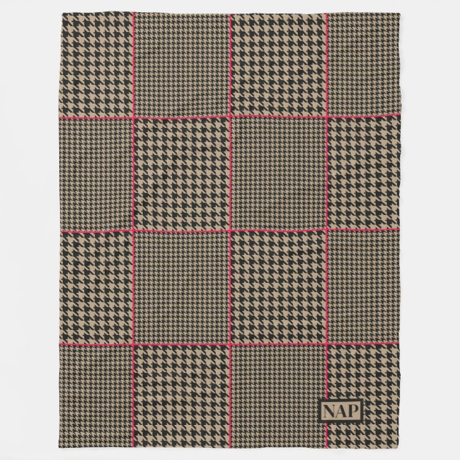 Shock rosa för Designer Houndstooth Black Taupe Fleecefilt (Framsidan)