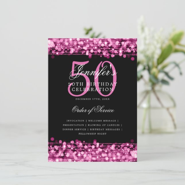 Shock rosa för elegantens 50:e Födelsedagsfest-pro Inbjudningar (Stående Fram)