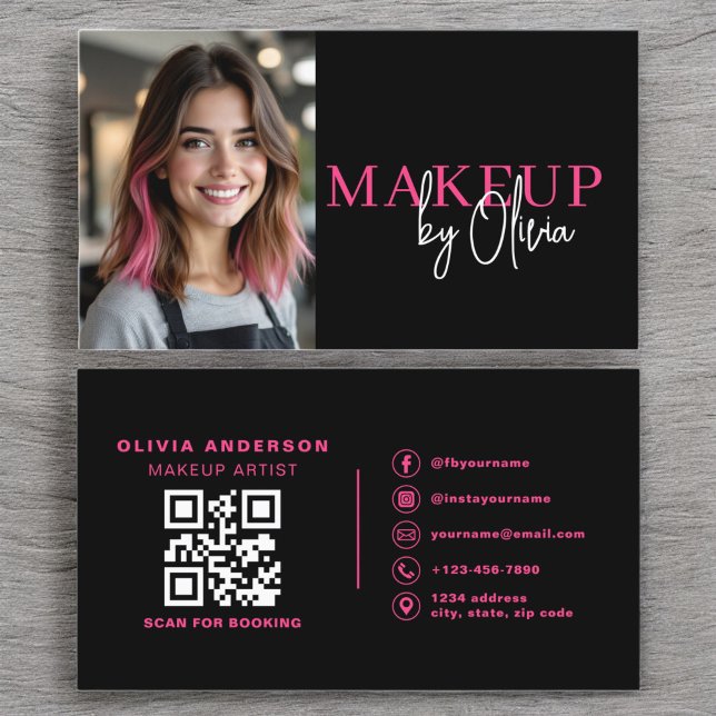 Shock rosa för fotot QR-kodmakeup-artist Visitkort (Skapare uppladdad)