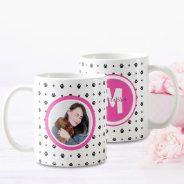 Shock rosa för Hund Pet Monogram Photo Paw-utskrif Kaffemugg