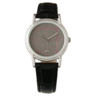Shock rosa för klassisk Houndstooth Black Taupe Armbandsur