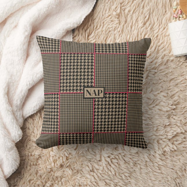 Shock rosa för klassisk Houndstooth Black Taupe Kudde (Filt)