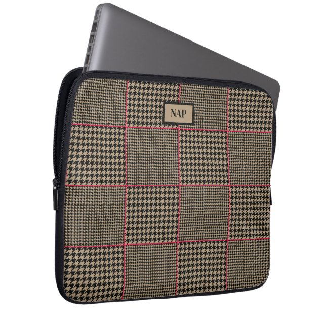 Shock rosa för klassisk Houndstooth Black Taupe Laptop Fodral (Framsidan Höger)