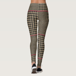 Shock rosa för klassisk Houndstooth Black Taupe Leggings