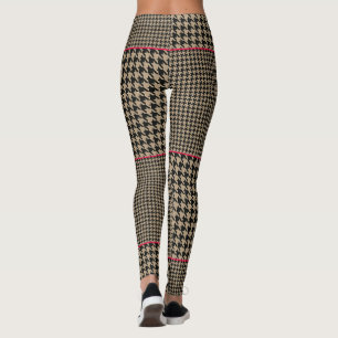 Shock rosa för klassisk Houndstooth Black Taupe Leggings