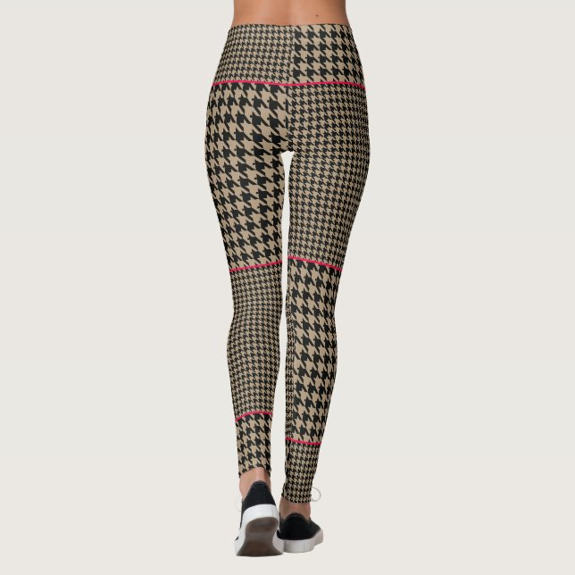 Shock rosa för klassisk Houndstooth Black Taupe Leggings (Baksida)