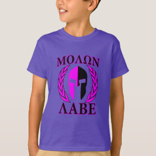 Shock rosa för Molon Labe spartanska hjälmlagrar Tee Shirt