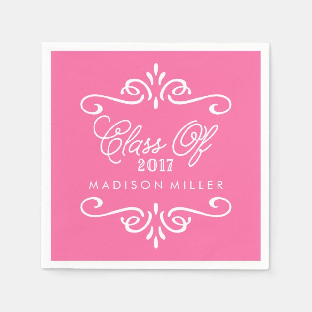 Shock rosa för vintage | Studenten Napkins Pappersservett (Framsidan)