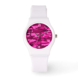 Shock rosa Fuchsia Camo Camouflage Girly Mönster Armbandsur