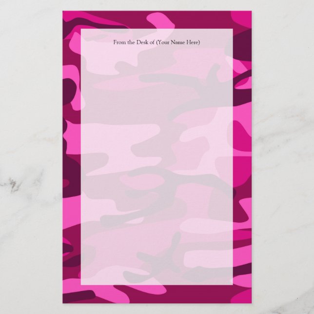 Shock rosa Fuchsia Camo Camouflage Girly Mönster Brevpapper (Framsida)