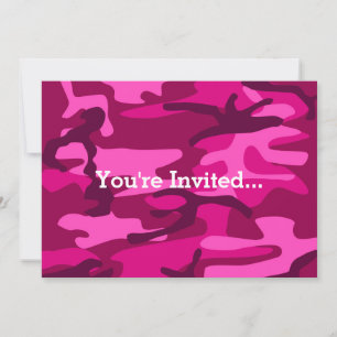 Shock rosa Fuchsia Camo Camouflage Girly Mönster Inbjudningar