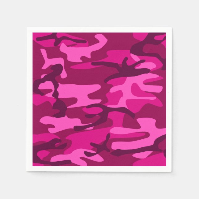 Shock rosa Fuchsia Camo Camouflage Girly Mönster Pappersservett (Framsidan)