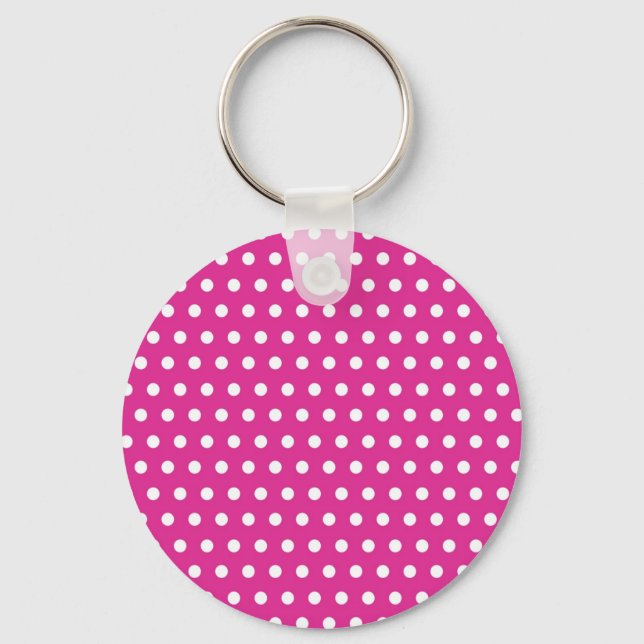 Shock rosa Fuchsia och White Polka dots Mönster Gi Nyckelring (Framsida)