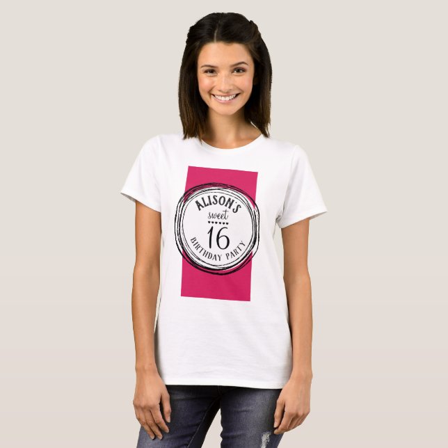 Shock rosa fuchsia-sweet sixteen, t-shirt. tee shirt (Hel framsida)