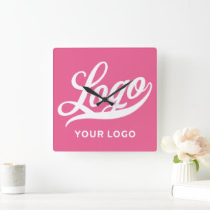 Shock rosa fushia Business logotyp Company - enkel Fyrkantig Klocka