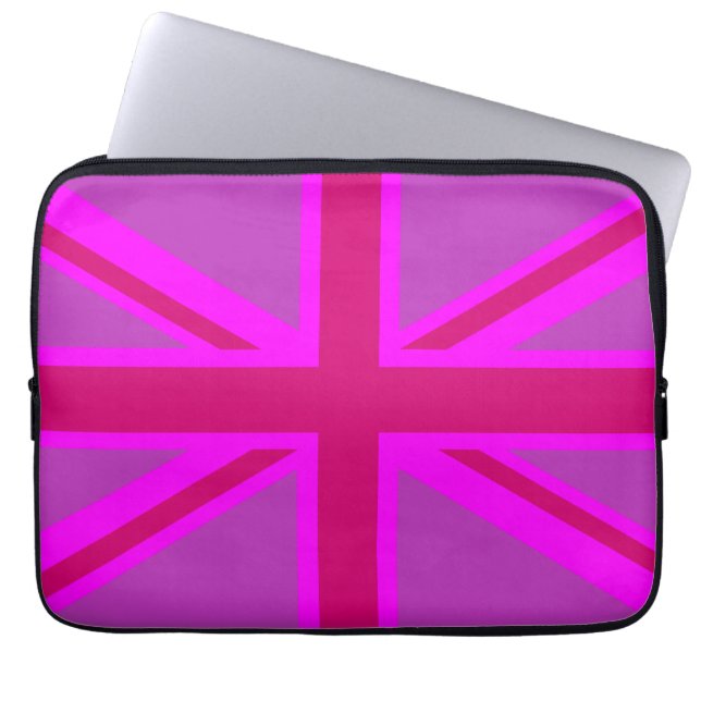 Shock rosa Fushia Union Jack British Flagga Backgr Laptop Sleeve (Framsidan)