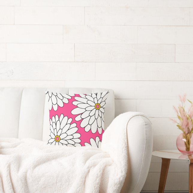 Shock rosa Fyra Hand plockade Zinnias Kudde (Soffa)