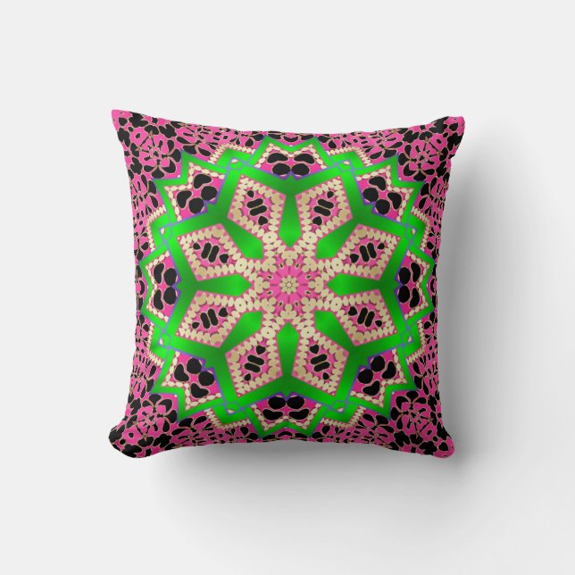 Shock rosa + Geometric Groovy Cushion Grönt med lj Kudde (Framsida)