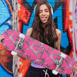 Shock rosa Geometric Tropical Coola Mönster Mini Skateboard Bräda 18,5 Cm